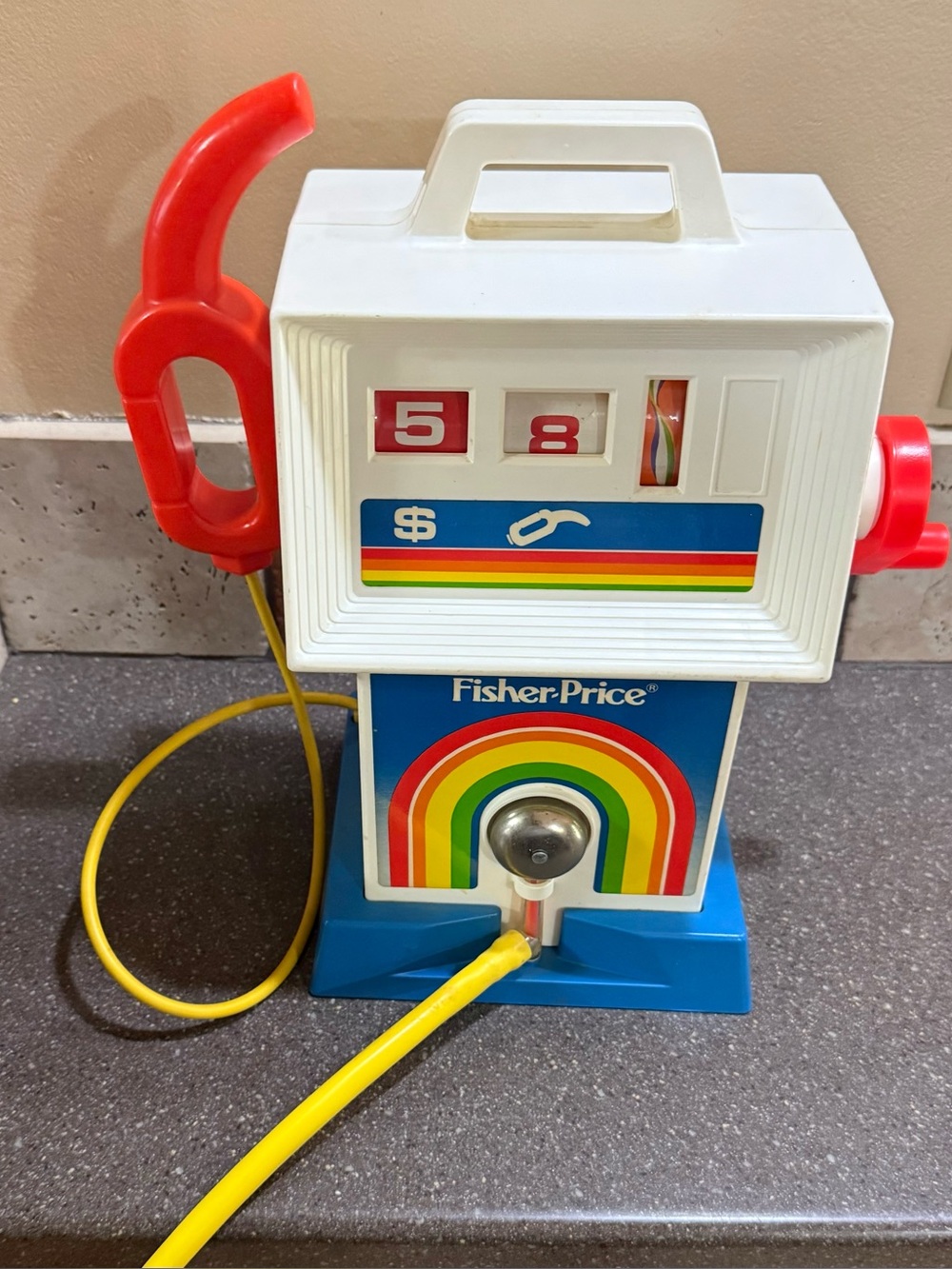 Fisher-Price Retro Rainbow Toy Gas Pump - White, Blue, Red, Yellow